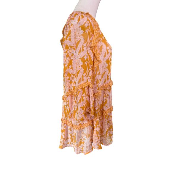 Anthropologie Orange Pink Floral Tiered Ruffle Tunic Dress Small Boho Viscose - Picture 5 of 10